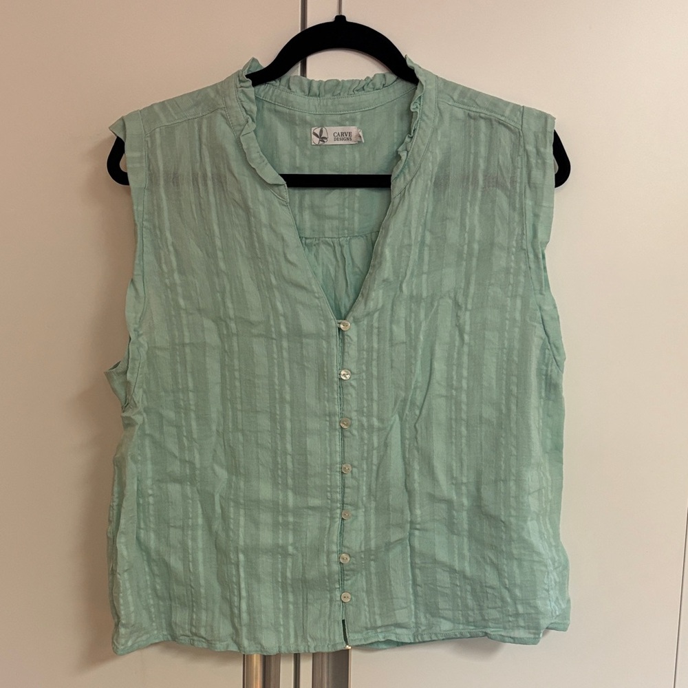 Carve Designs Mint Sleeveless Button-Down Shirt-100% organic cotton